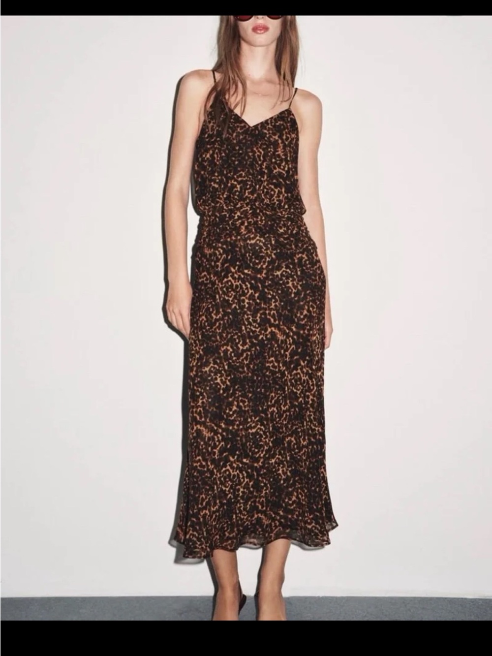 NWT Zara Animal Leopard Print Spaghetti Strap MIDI Dress size Small